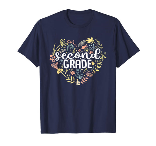 2nd Second Grade Floral Heart Back To School Teacher Girls T-Shirt