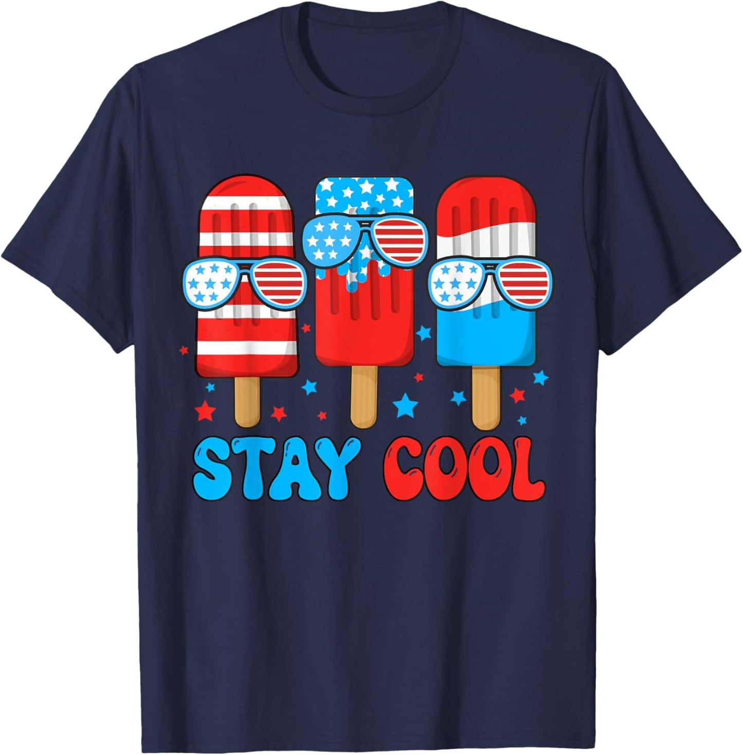 Stay Cool Popsicle 4th July Boys Men Patriotic American Flag T-Shirt