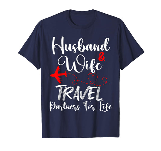 Husband And Wife Travel Partners For Life Funny Couple T-Shirt, Small
