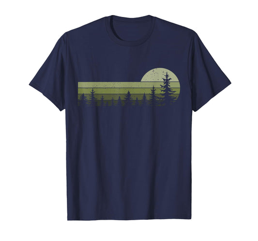 Wildlife Vintage Sunset Mountain Forest Trees Hiking Nature T-Shirt