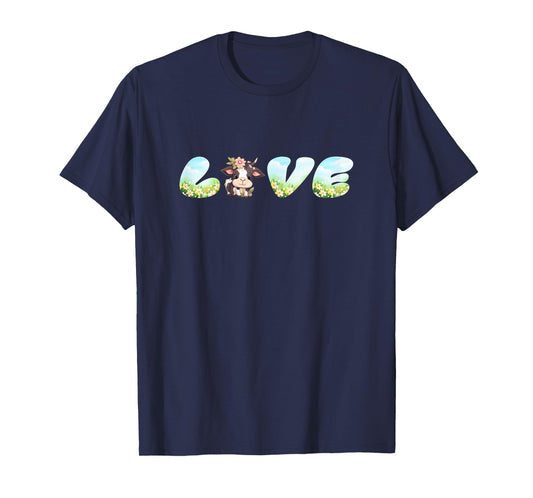 Love Cow Graphic with Cute Farm Animal Illustration T-Shirt