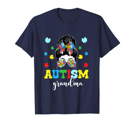 Autism Grandma Life Messy Bun Bandana Autism Grandma Women T-Shirt