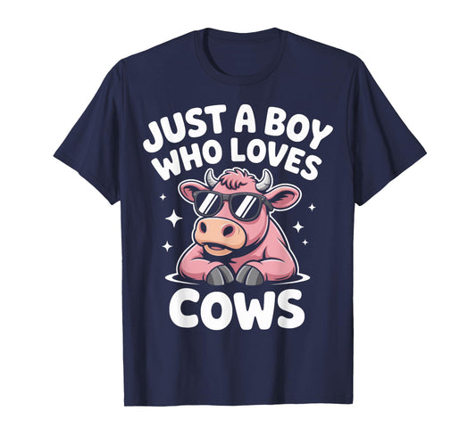 Just A Boy Who Loves Cows Ranch Life Farm Animal Lover T-Shirt