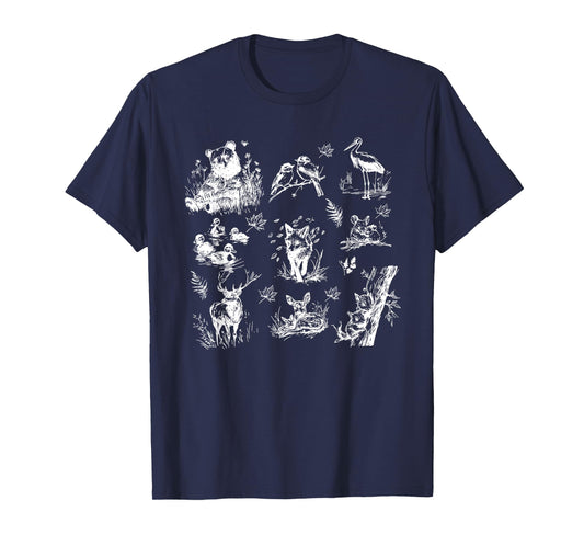 Rustic Forest Animal Sketch Wildlife Nature Drawing T-Shirt