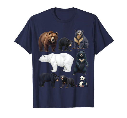 Types of Bears Wildlife Animal Lovers Nature Explorer T-Shirt