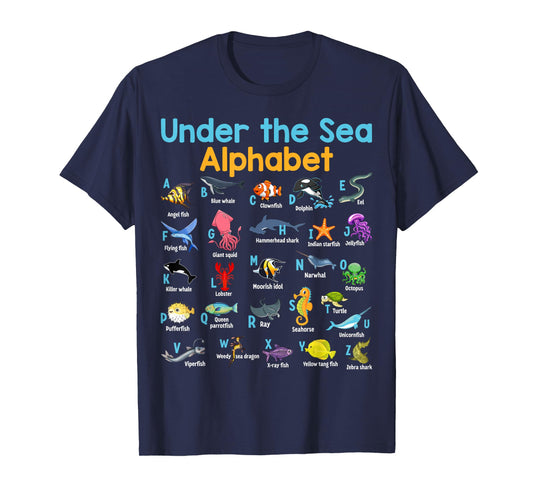 ABC Animals Under Water A-Z Types of Sea Animals Alphabet T-Shirt
