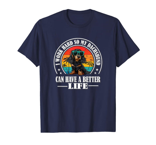 Funny Retro Vintage Better Life Black Long Haired Dachshund T-Shirt