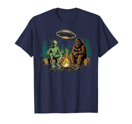 Bigfoot Alien Campfire Camping Sasquatch UFO Camper Funny T-Shirt