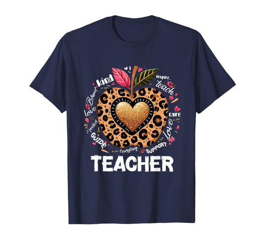 Teacher Life Leopard Apple Teacher's Day Back to School T-Shirt