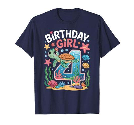 4 Year Old Birthday Girl 4th Sea Turtle Ocean T-Shirt