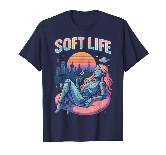 Soft Life Robot Girl Retrofuture City Retro Y2K Aesthetic T-Shirt