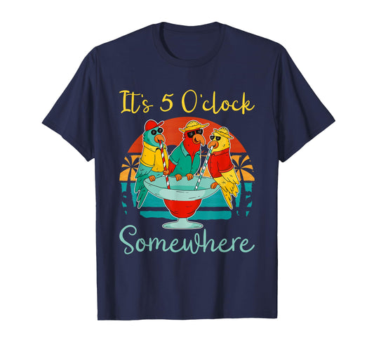 It's 5 O'clock Somewhere Vacation Drinking Parrot T-Shirt