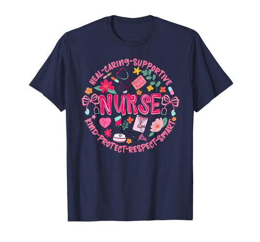 Coquette Nurse Stethoscope Bow Cute Nurse Boho Floral Women T-Shirt