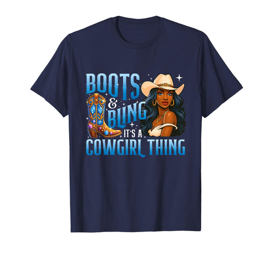 Boots & Bling It's A Cowgirl Thing - Black Cowgirl Western T-Shirt