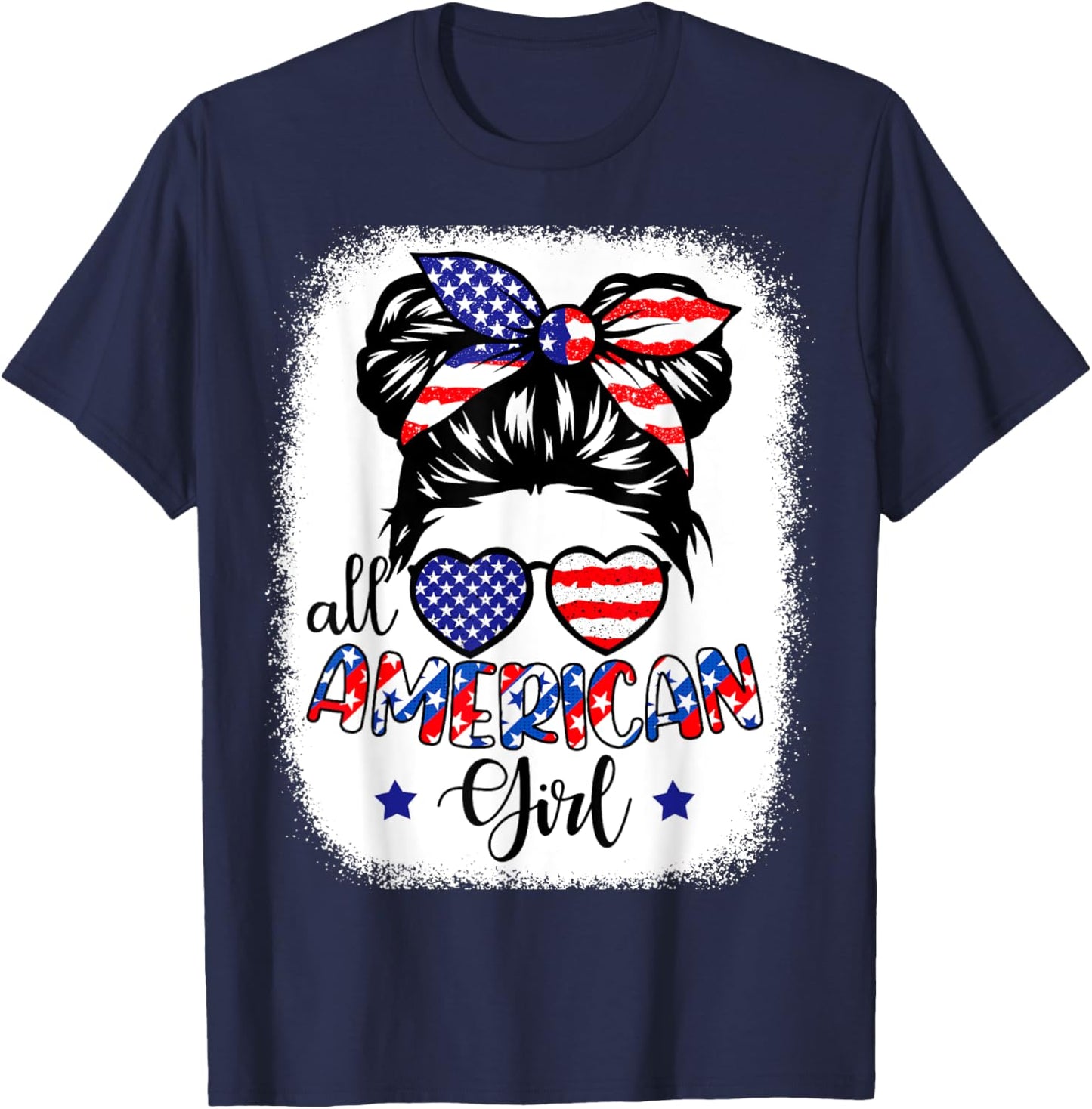 All American Girl Shirt USA Flag 4th July Women Kids Patriot T-Shirt