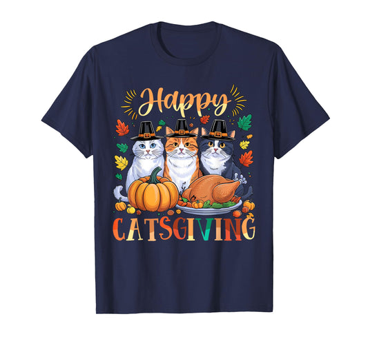 Happy Catsgiving Thanksgiving Kitten Cat Lover Fall Autumn T-Shirt for Men Women