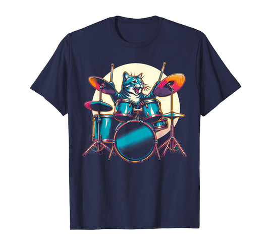 Cat Playing Drums Drummer Novelty Music Lover Funny Drummer T-Shirt