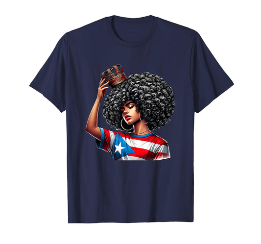 Afro Boricua Queen Puerto Rican Princess Flag Crown Latina T-Shirt