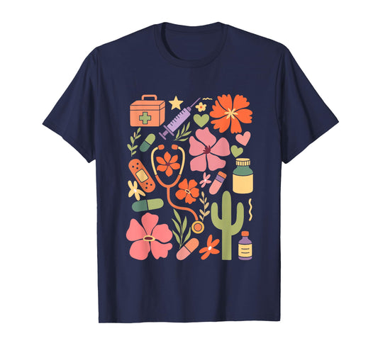 Boho Floral Nurse Life Stethoscope Medical Healthcare Worker T-Shirt