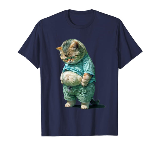 Funny fat Cat IA art design print T-Shirt