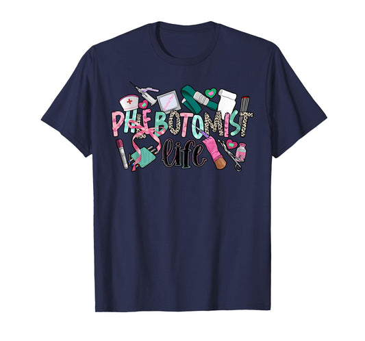 Phlebotomist Life Leopard Coquette Phlebotomy Women Nurse T-Shirt