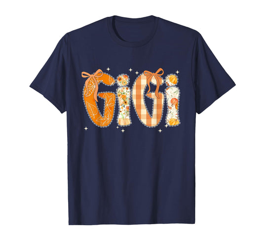Floral Fall Thanksgiving Gigi Coquette Bow Pumpkin Grandma T-Shirt
