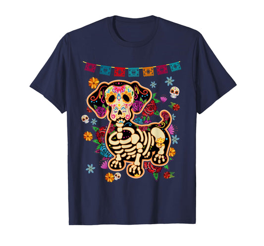 Sugar Skull Mexican Dachshund Bone Halloween Day of The Dead T-Shirt