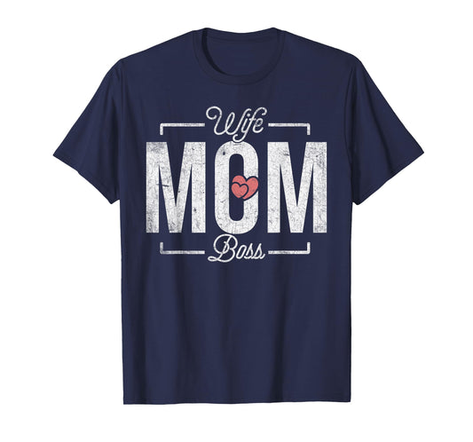 Mom Wife Boss Retro Mama Heart Mother's Day T-Shirt