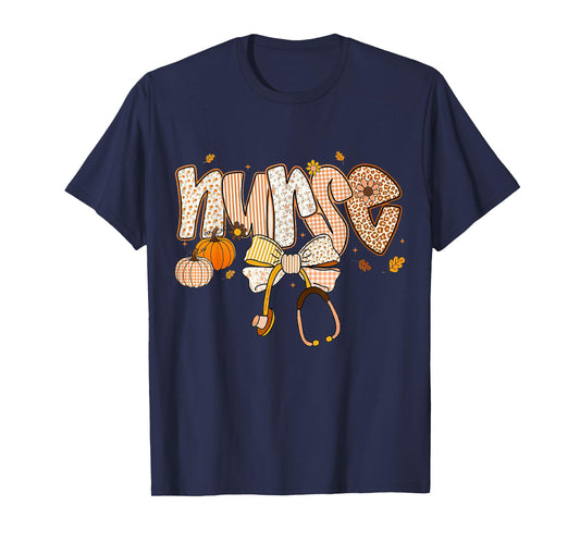 Retro Pumpkin Nurse Life Stethoscope Fall Autumn Nurse T-Shirt