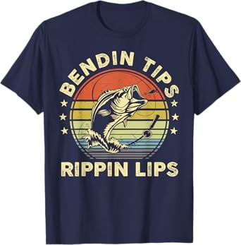 Funny Bass Fish Dad Bending Tips Rippin Lips Fishing Dad T-Shirt