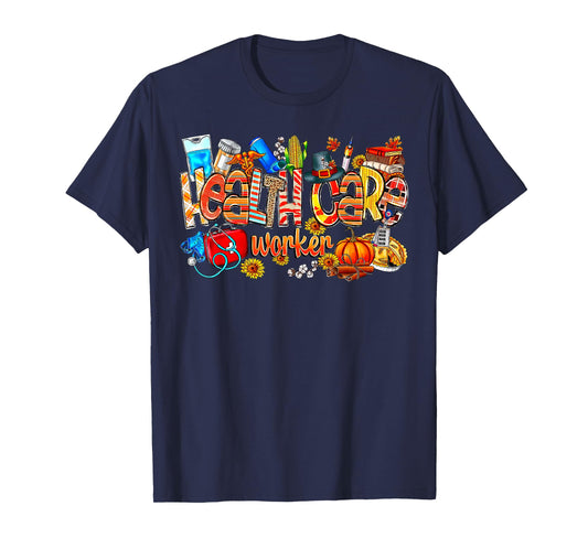 Retro Health Care Worker Fall Pumpkin Sunflower Nurse Autumn T-Shirt