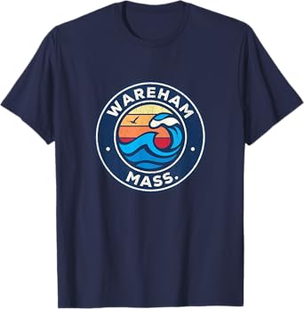 Wareham Massachusetts MA Vintage Nautical Waves Design T-Shirt
