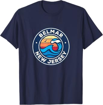 Belmar New Jersey NJ Vintage Nautical Waves Design T-Shirt