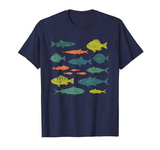 Colorful Ocean Fish Pattern, Tropical Sea Life Graphic T-Shirt