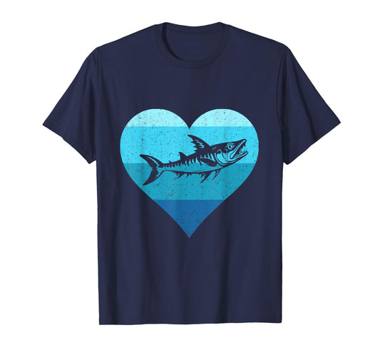 Retro Saltwater Fish Lover Heart Barracuda Fishing Barracuda T-Shirt