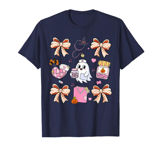 Nurse Ghost Bow Coquette Halloween Nurse Life Medical Crew T-Shirt