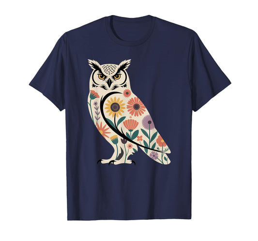Floral Owl Bird Lover Birding Enthusiasts Men Women Kids T-Shirt