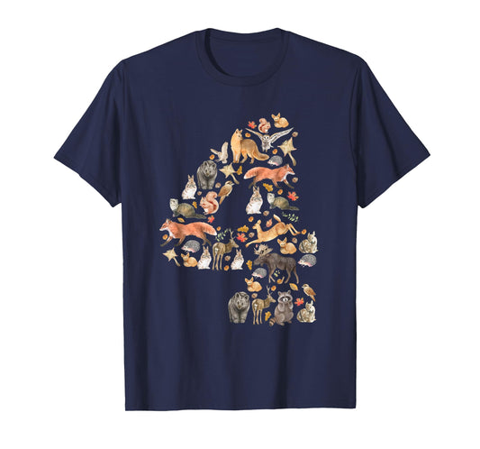 Happy 4th Birthday Forest Animals Nature Wildlife Woodland T-Shirt