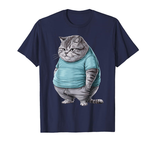 Funny Fat Sad Cat Art Design Fat Kitten Cat Lover Fat Cat T-Shirt for Men Women Girls Kids