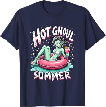 Hot Ghoul Summer Horror Babe Spooky Pool Retro Vibes T-Shirt