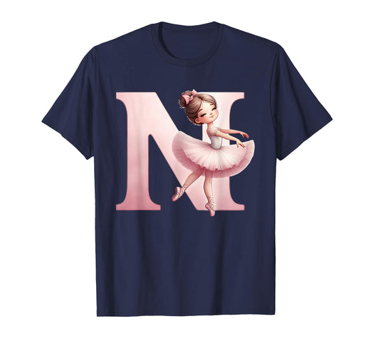 Ballerina Girl Dancing Name First Letter N Girly Tutu Ballet T-Shirt