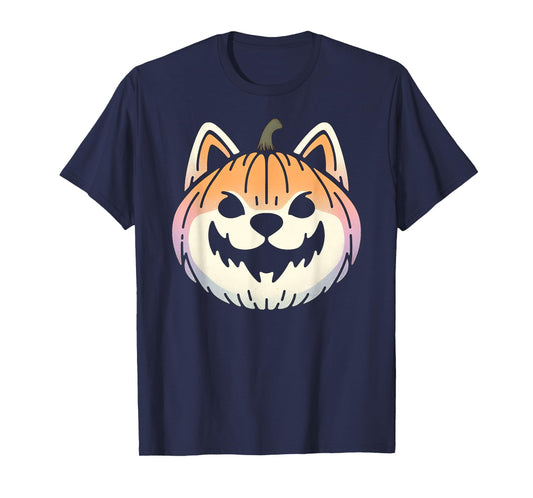 Spooky Shiba Inu Akita Dog Jack O Lantern Halloween Pumpkin T-Shirt