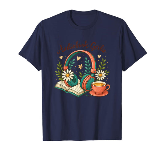 Audiobook Girlie Headphones Book Tea Love T-Shirt