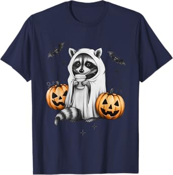 Cute Ghost Raccoon Pumpkin Halloween Raccoon T-Shirt