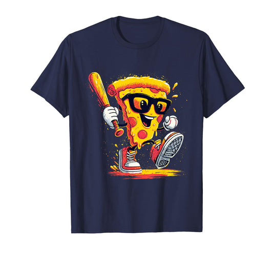 Drippy Pizza Baseball Slice Funny Cartoon Sports Food T-Shirt