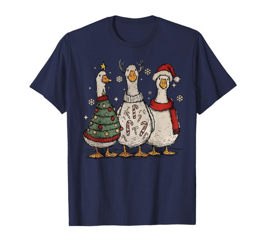Vintage Christmas Silly Goose Santa Reindeer Men Women Kids T-Shirt