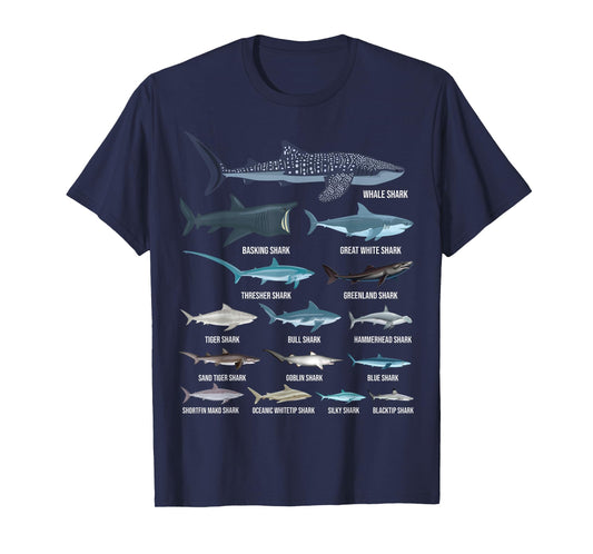 Types of Sharks Shark Identification Shark Species T-Shirt