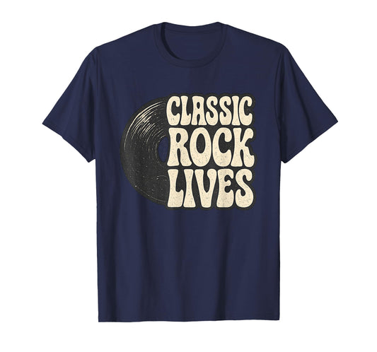Funny Retro 70s 80s Music Vinyl Record Classic Rock Lives T-Shirt