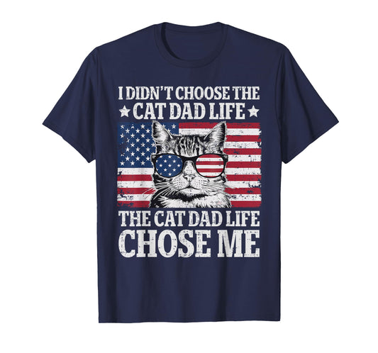 Vintage American Flag Cat Dad Father's Day Kitten Daddy T-Shirt