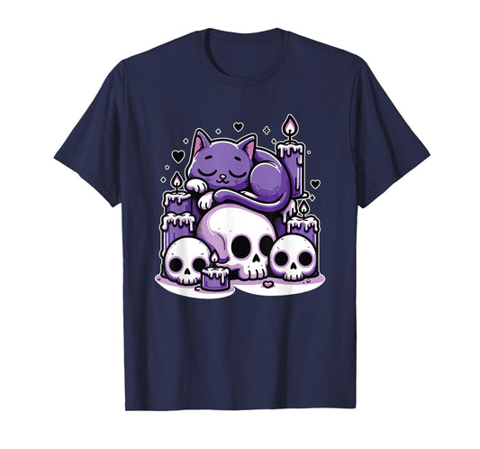 Kawaii Pastel Goth Cute Creepy Cat Candles Skeleton Men Women Girls Kids T-Shirt